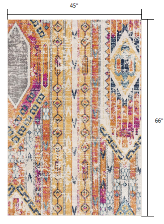 4’ x 6’ Gold and Ivory Distressed Tribal Area Rug