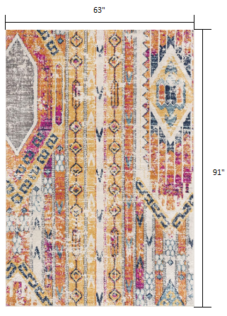 5’ x 8’ Gold and Ivory Distressed Tribal Area Rug