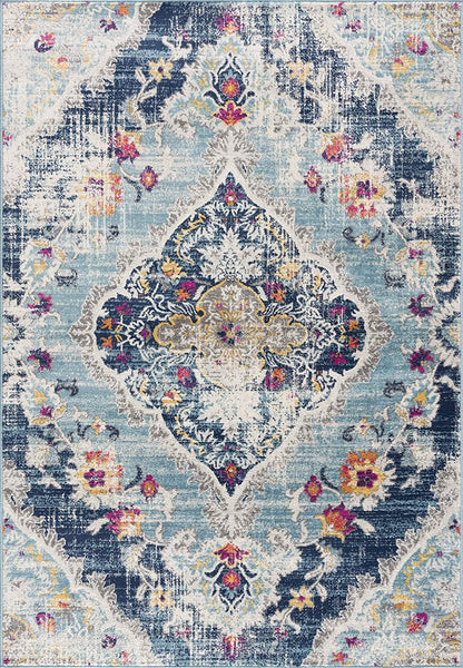 2’ x 10’ Blue Distressed Medallion Runner Rug