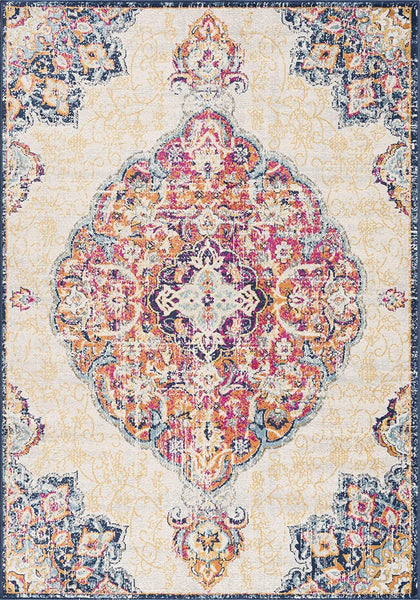 2’ x 5’ Cream Decorative Medallion Area Rug