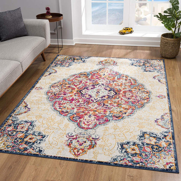 2’ x 5’ Cream Decorative Medallion Area Rug