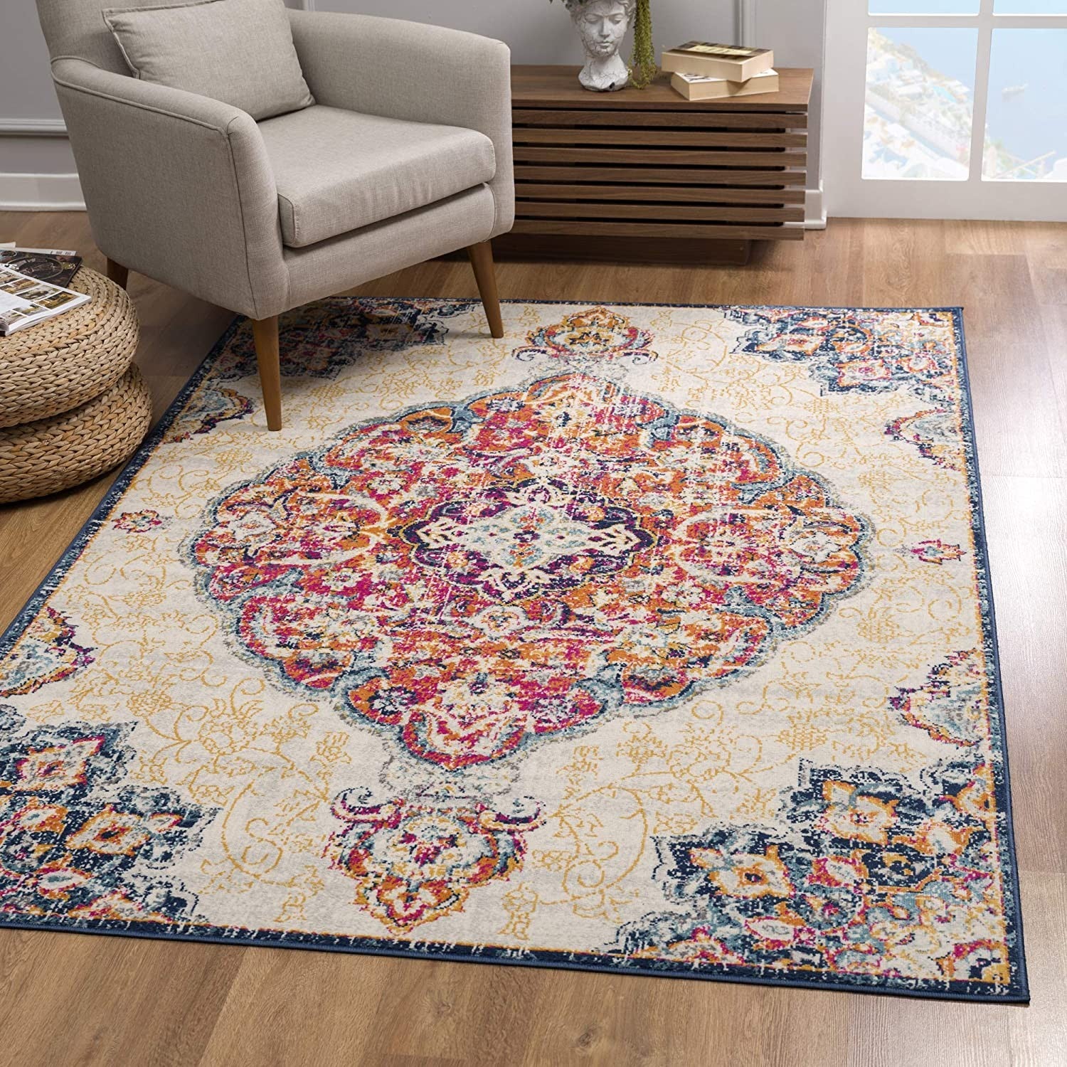 2’ x 6’ Cream Decorative Medallion Area Rug