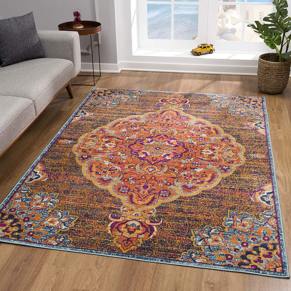 4’ x 6’ Rustic Orange Medallion Area Rug