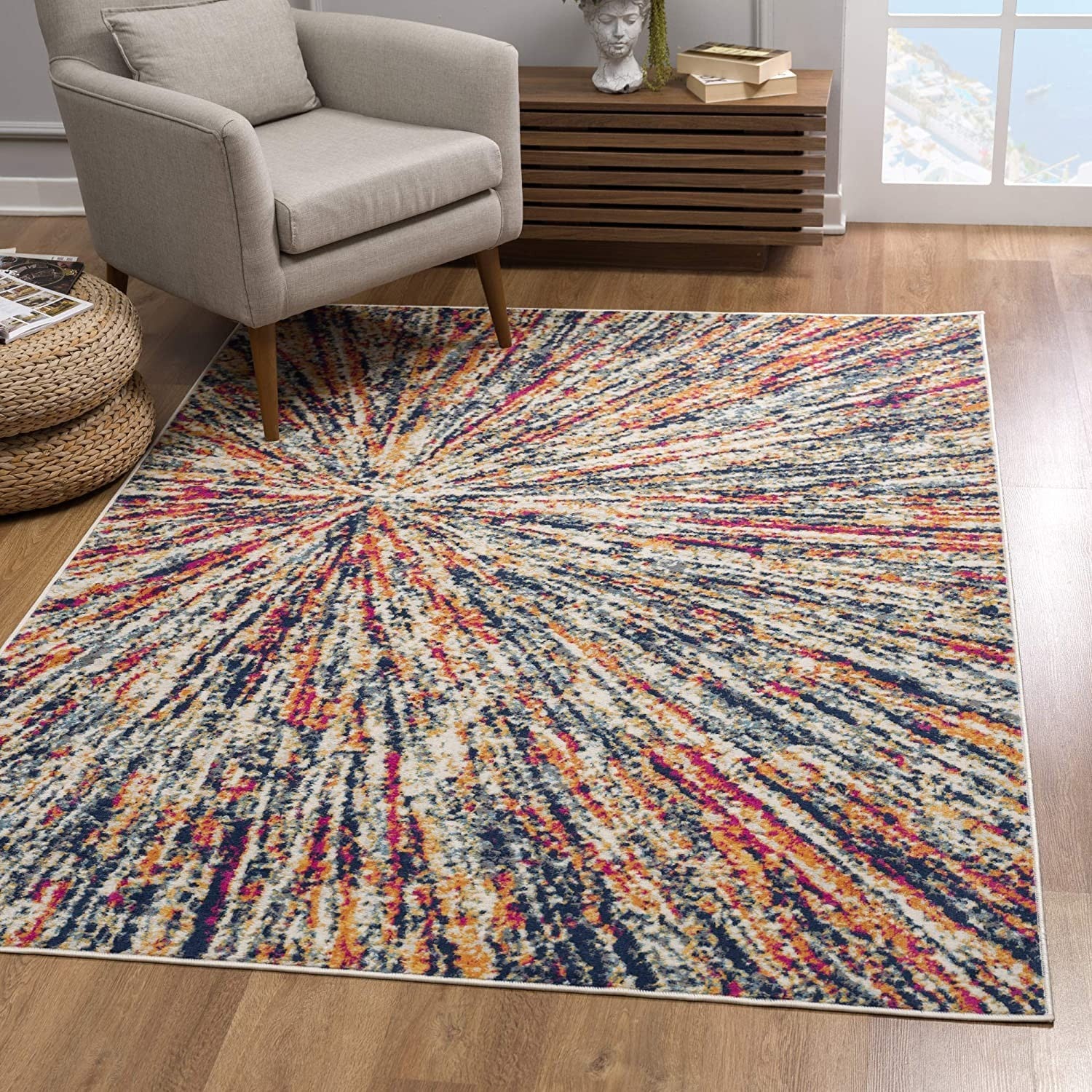 2’ x 4’ Cream Celestial Burst Abstract Area Rug