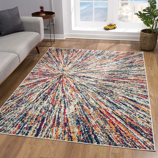 2’ x 4’ Cream Celestial Burst Abstract Area Rug