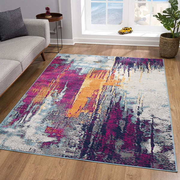 2’ x 12’ Gray and Magenta Abstract Runner Rug