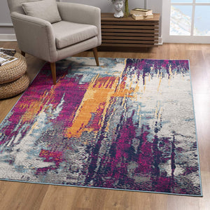 2’ x 13’ Gray and Magenta Abstract Runner Rug