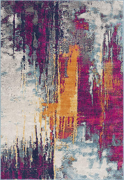 2’ x 13’ Gray and Magenta Abstract Runner Rug