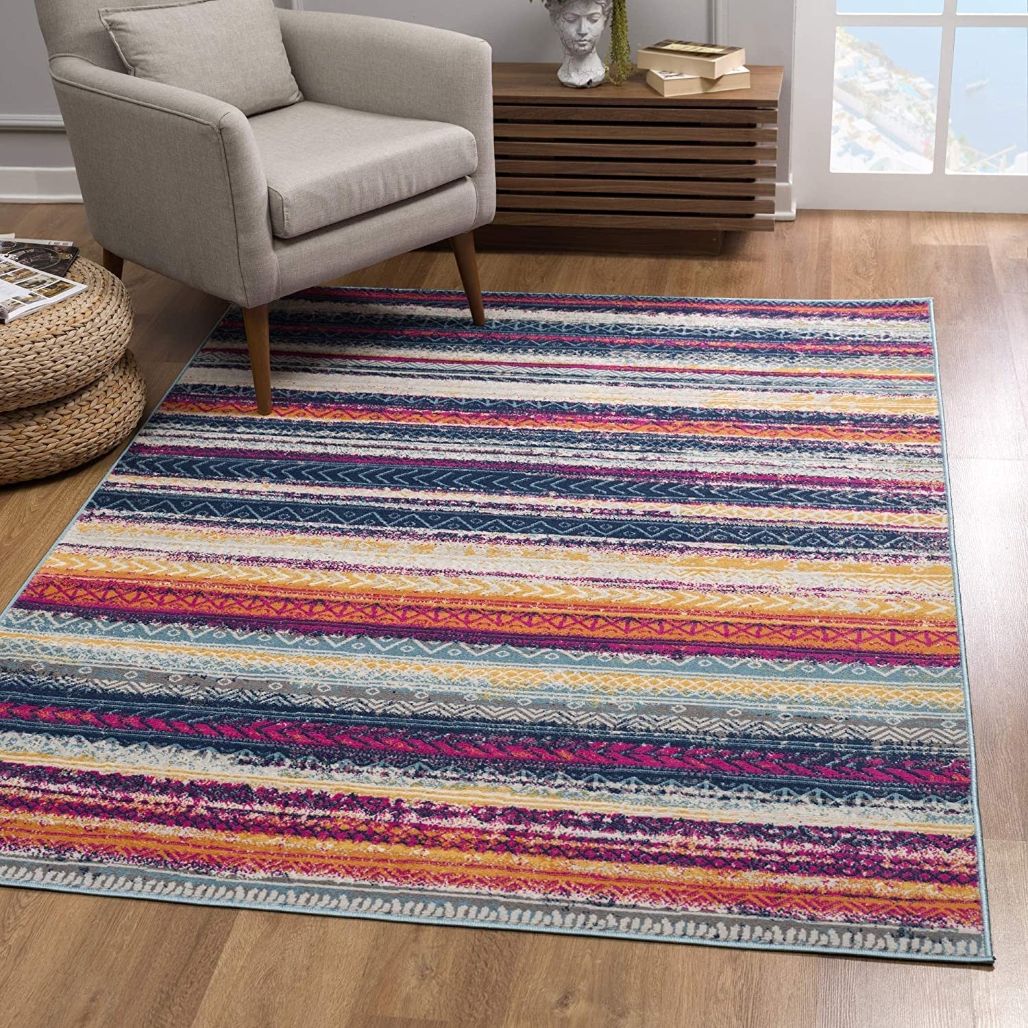 2’ x 10’ Multicolor Irregular Striped Runner Rug