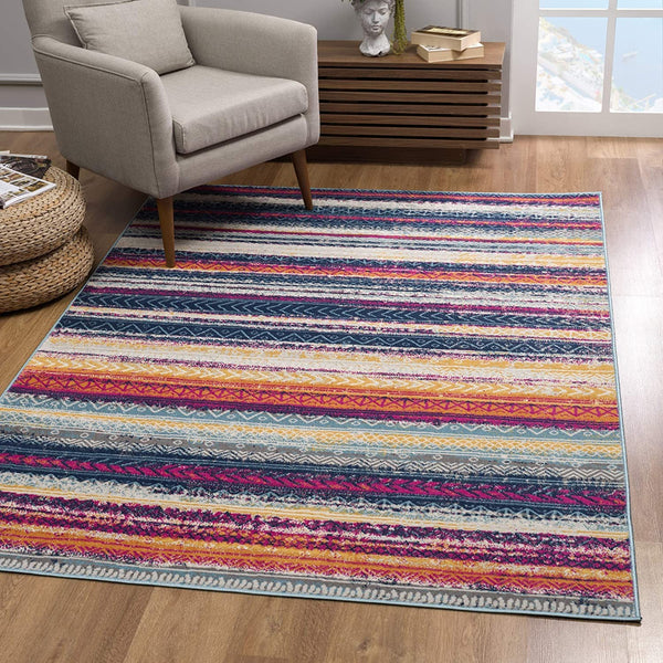 2’ x 12’ Multicolor Irregular Striped Runner Rug