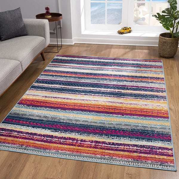 2’ x 13’ Multicolor Irregular Striped Runner Rug