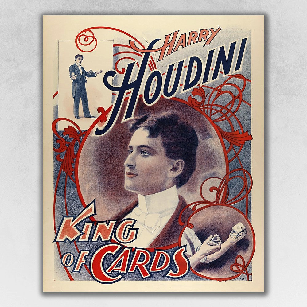 30" x 24" Houdini King of Cards Vintage Magic Poster Wall Art