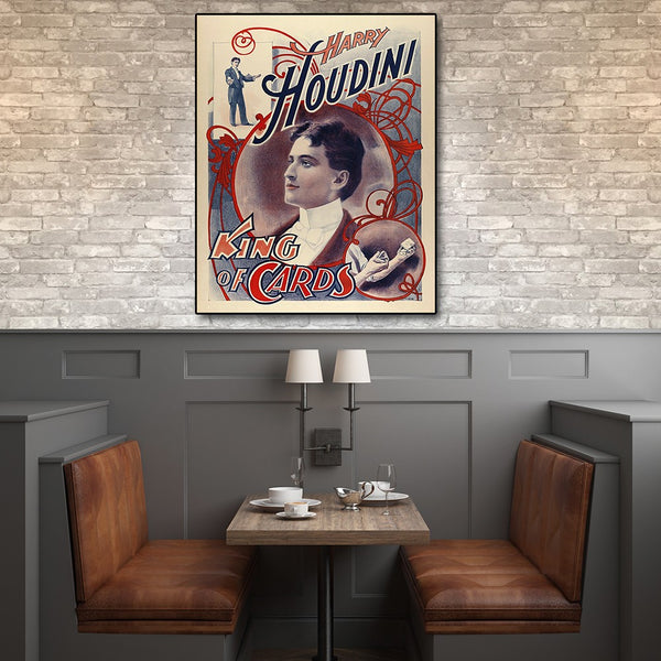 30" x 24" Houdini King of Cards Vintage Magic Poster Wall Art