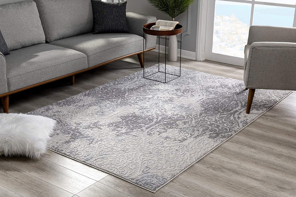 2’ x 10’ Cream and Gray Faded Filigree Runner Rug