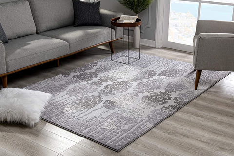 2’ x 4’ Gray Dripping Damask Area Rug