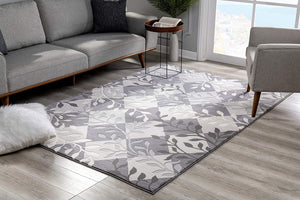 2’ x 4’ Gray Diamond and Vines Area Rug