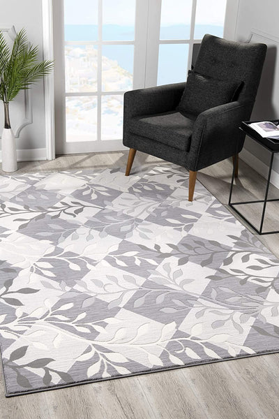 2’ x 4’ Gray Diamond and Vines Area Rug