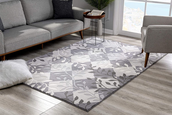 2’ x 4’ Gray Diamond and Vines Area Rug