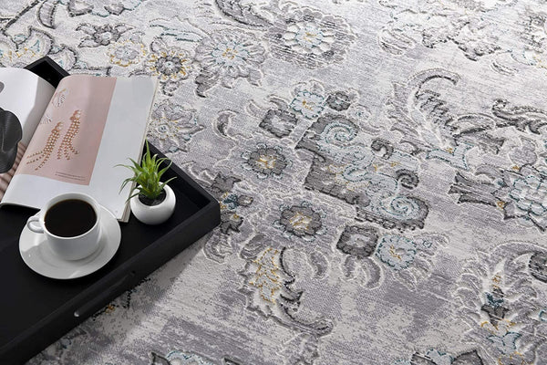 4’ x 6’ Gray Modern Jacobean Floral Area Rug