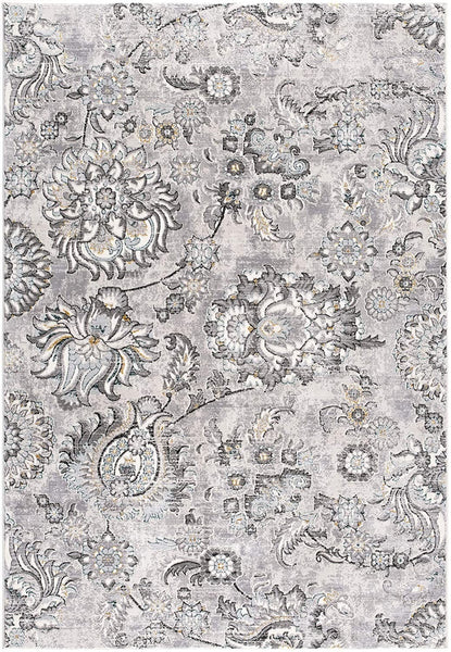 4’ x 6’ Gray Modern Jacobean Floral Area Rug