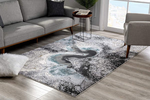 4’ x 6’ Black and Gray Abstract Whirlpool Area Rug