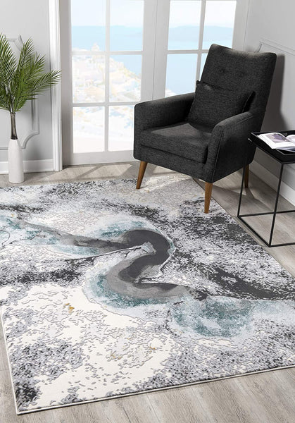 4’ x 6’ Black and Gray Abstract Whirlpool Area Rug