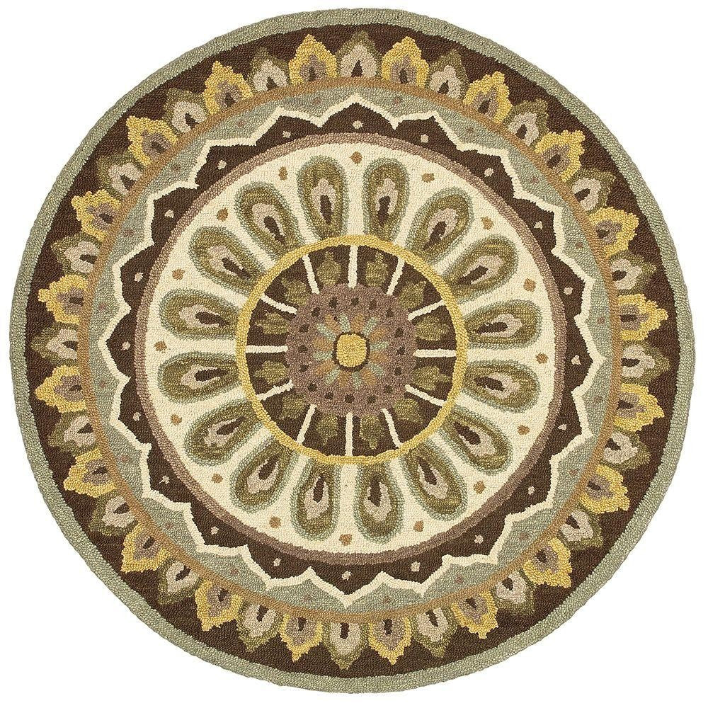 4’ Round Brown Medallion Area Rug