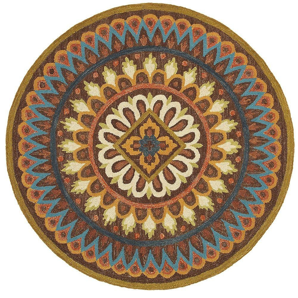 6’ Round Brown Bohemian Mandala Area Rug