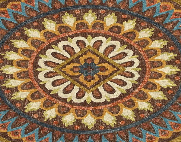 6’ Round Brown Bohemian Mandala Area Rug