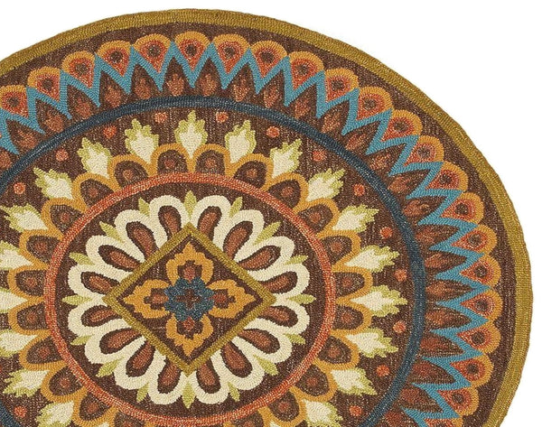 6’ Round Brown Bohemian Mandala Area Rug