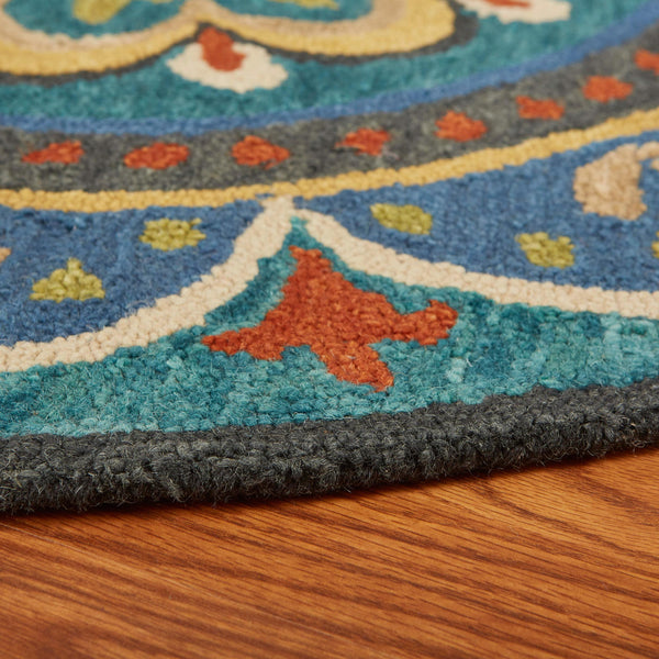 4’ Round Blue Floral Mandala Area Rug