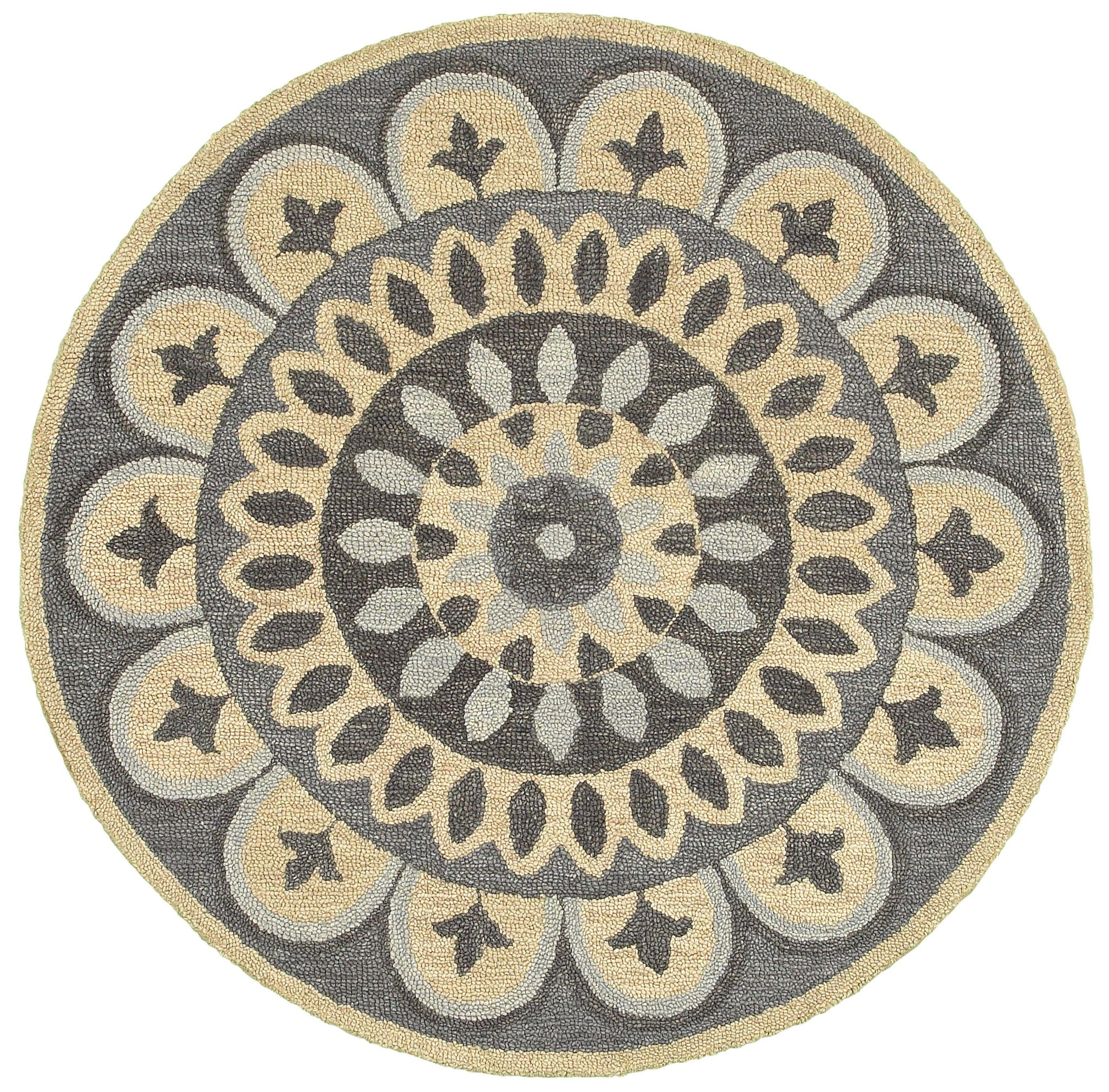 4’ Round Gray Floral Bloom Area Rug