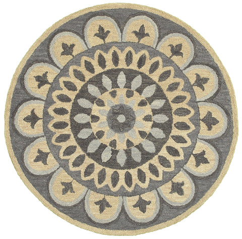 4’ Round Gray Floral Bloom Area Rug