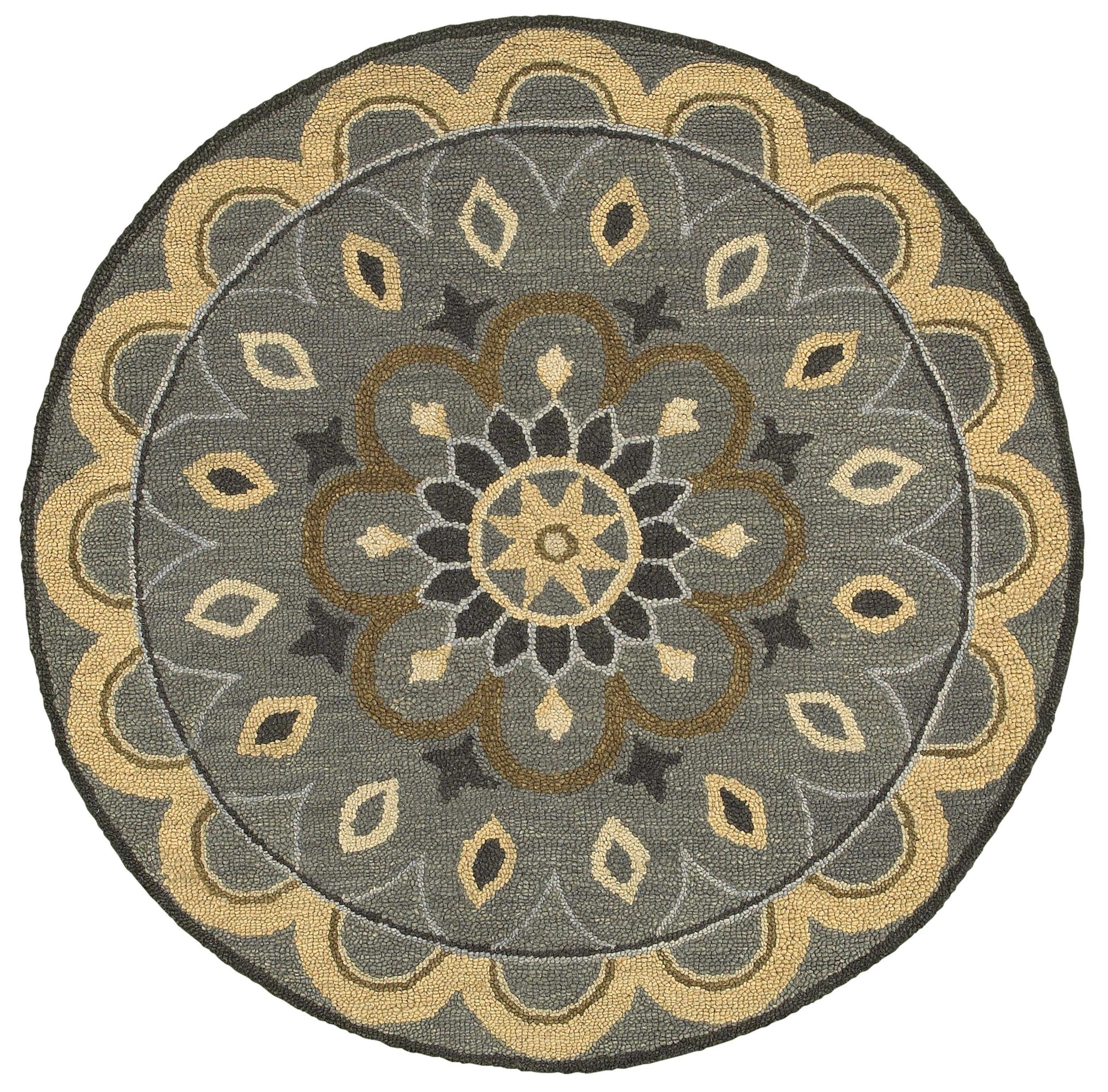 4’ Round Gray and Beige Medallion Area Rug