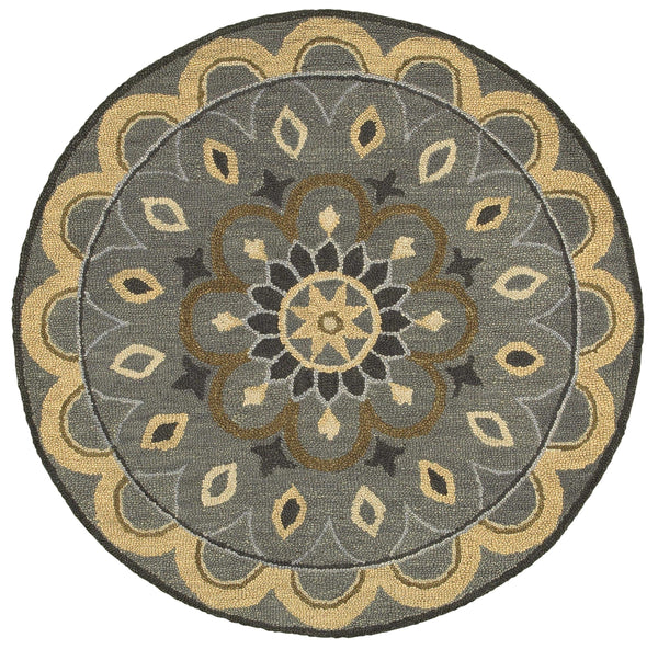 4’ Round Gray and Beige Medallion Area Rug