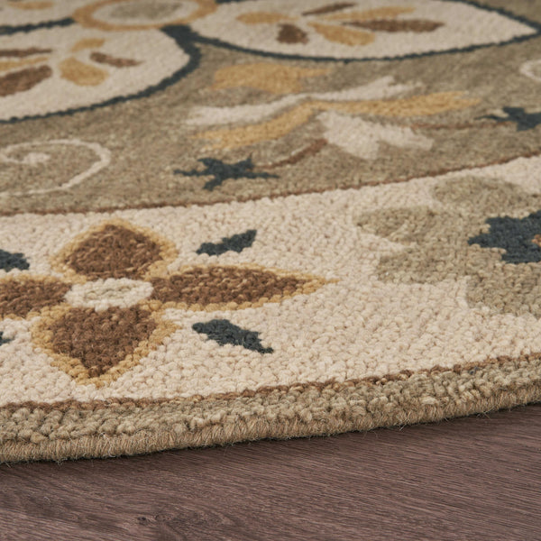 4’ Round Taupe Traditional Medallion Area Rug