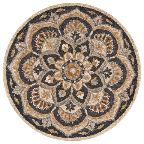 4’ Round Black Flower Blossom Area Rug