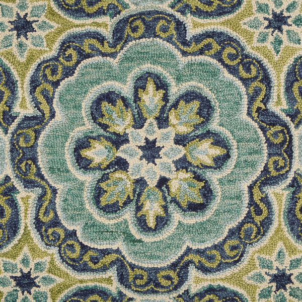 4’ Round Green Floral Artwork Area Rug