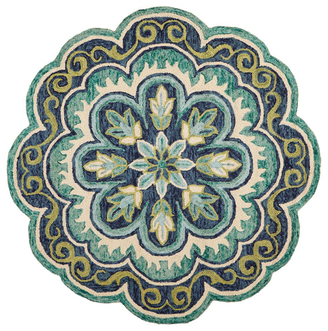 4’ Round Green Floral Artwork Area Rug