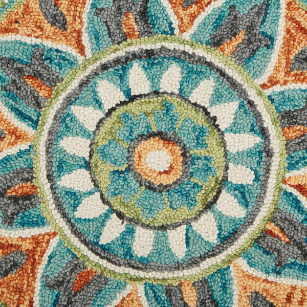 4’ Round Blue and Orange Medallion Area Rug