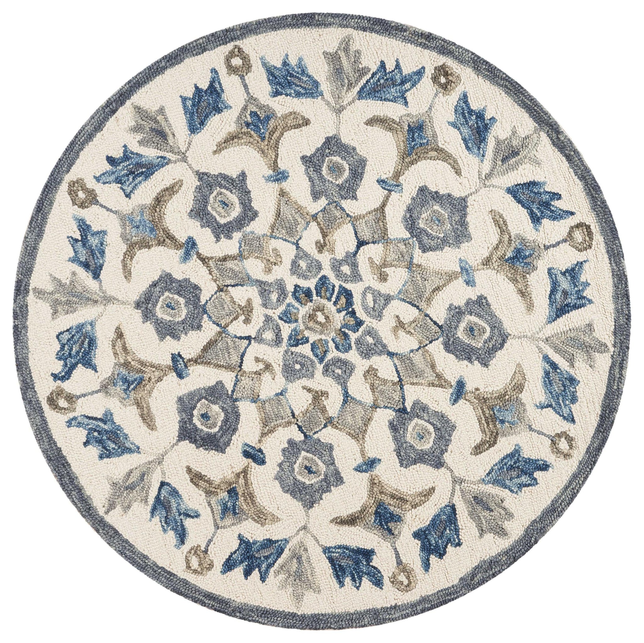 4’ Round Blue Floral Oasis Area Rug