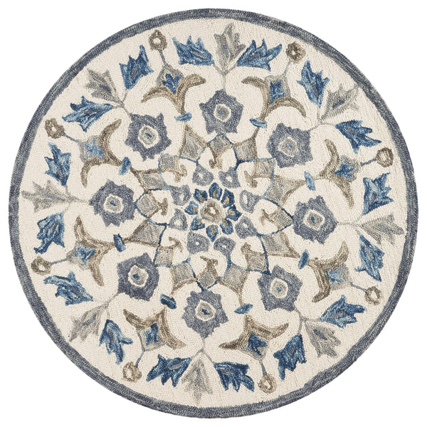 4’ Round Blue Floral Oasis Area Rug