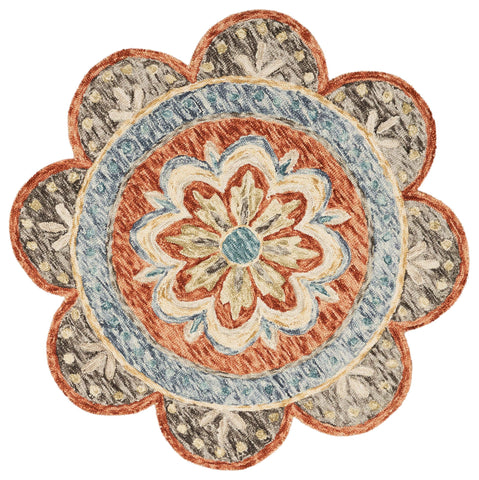 4’ Round Orange Scalloped Edge Area Rug