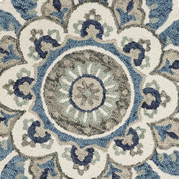 4’ Round Blue Modern Floral Area Rug