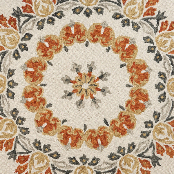 4’ Round Orange Boho Medallion Area Rug