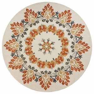 4’ Round Orange Boho Medallion Area Rug