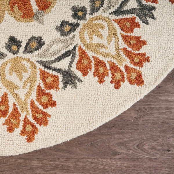 4’ Round Orange Boho Medallion Area Rug