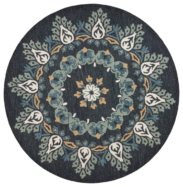 4’ Round Black Floral Paradise Area Rug