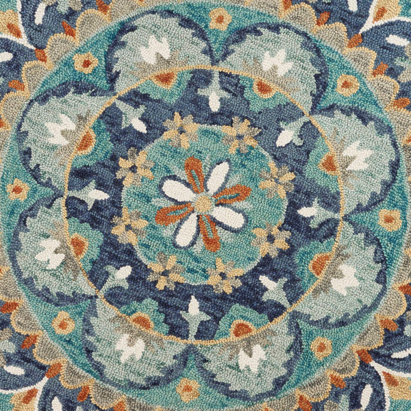 4’ Round Blue Floral Mandala Area Rug