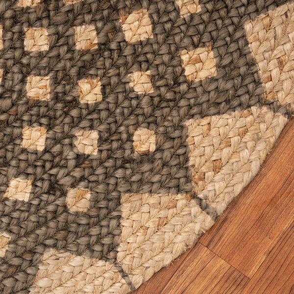 4’ Round Brown Geometric Medallion Area Rug